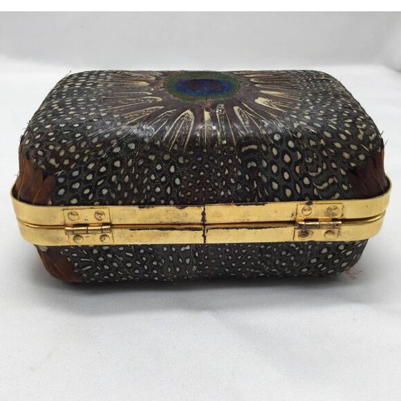 Vintage Comeco Hard Cover Evening Bag Peacock Further - Picture 4 of 8